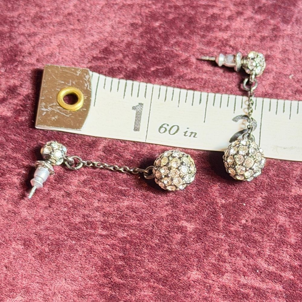 Vintage Silver Black Crystal Ball Drop Earrings Dangle Elegant Feminine Boho - Picture 5 of 6